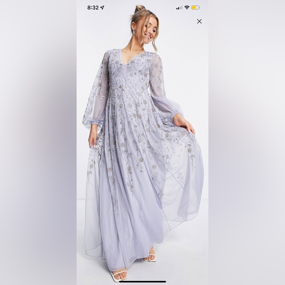 ASOS DESIGN maxi dress with blouson sleeve and delicate
floral embellishment